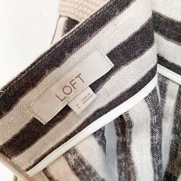 LOFT 100% Linen Knee Length Stripe A-line Skirt Women’s 2 Cream Black Pockets - Picture 7 of 8